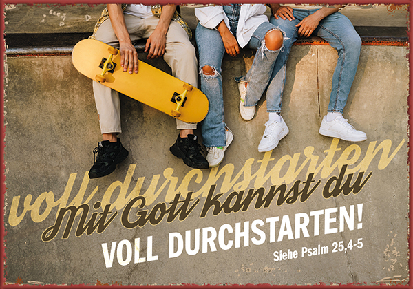 Metallschild klein – Mit Gott durchstarten (Skateboard)